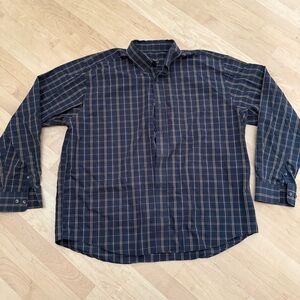 Eddie Bauer Men's Navy and Tan Checkered Shirt